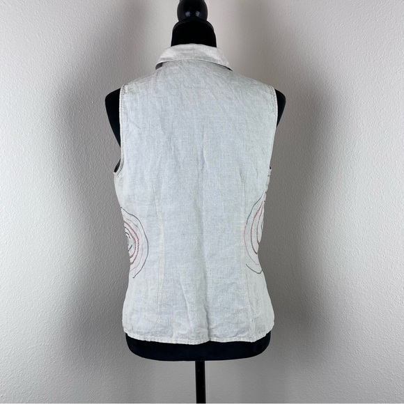 Vintage 90s Y2K Richard Malcolm tan embroidered Irish Linen button front shirt - Picture 12 of 12